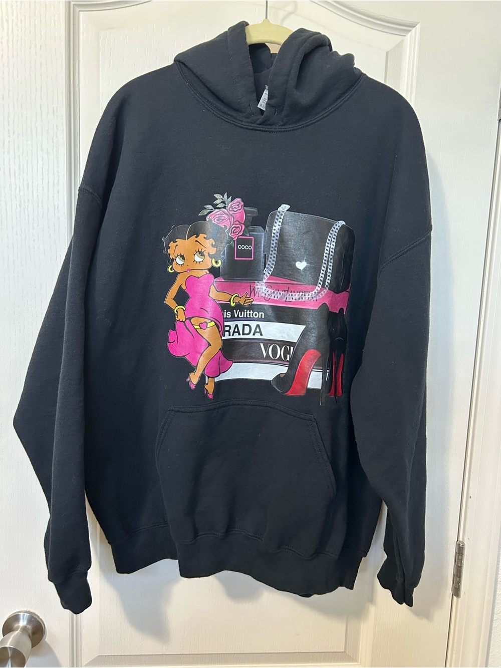 Gildan Black Hoodie with Pink Betty Boop Graphic